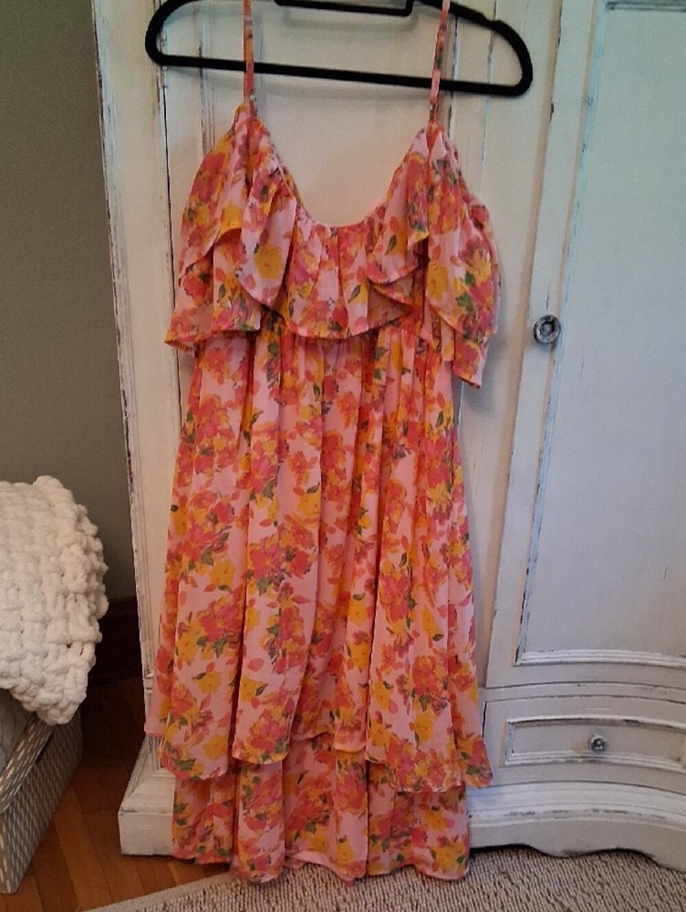 Pink Floral Ruffle Maxi Dress Off Shoulder - Picture 4 of 6